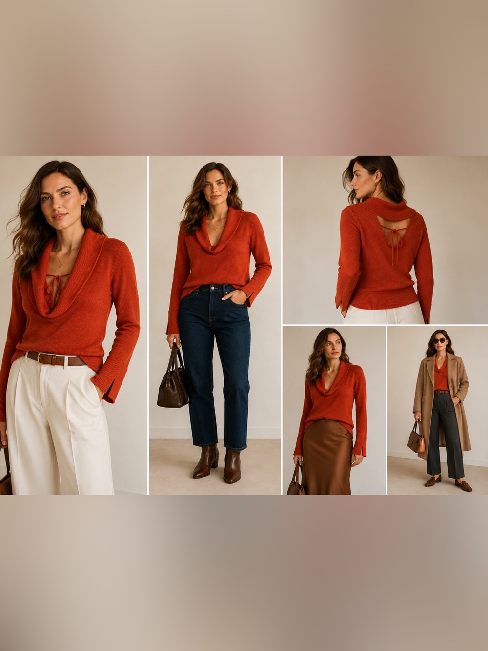 Vezavena 100% Extra Fine Merino Wool Cowl Neck Sweater XS/S Orange Made in Spain